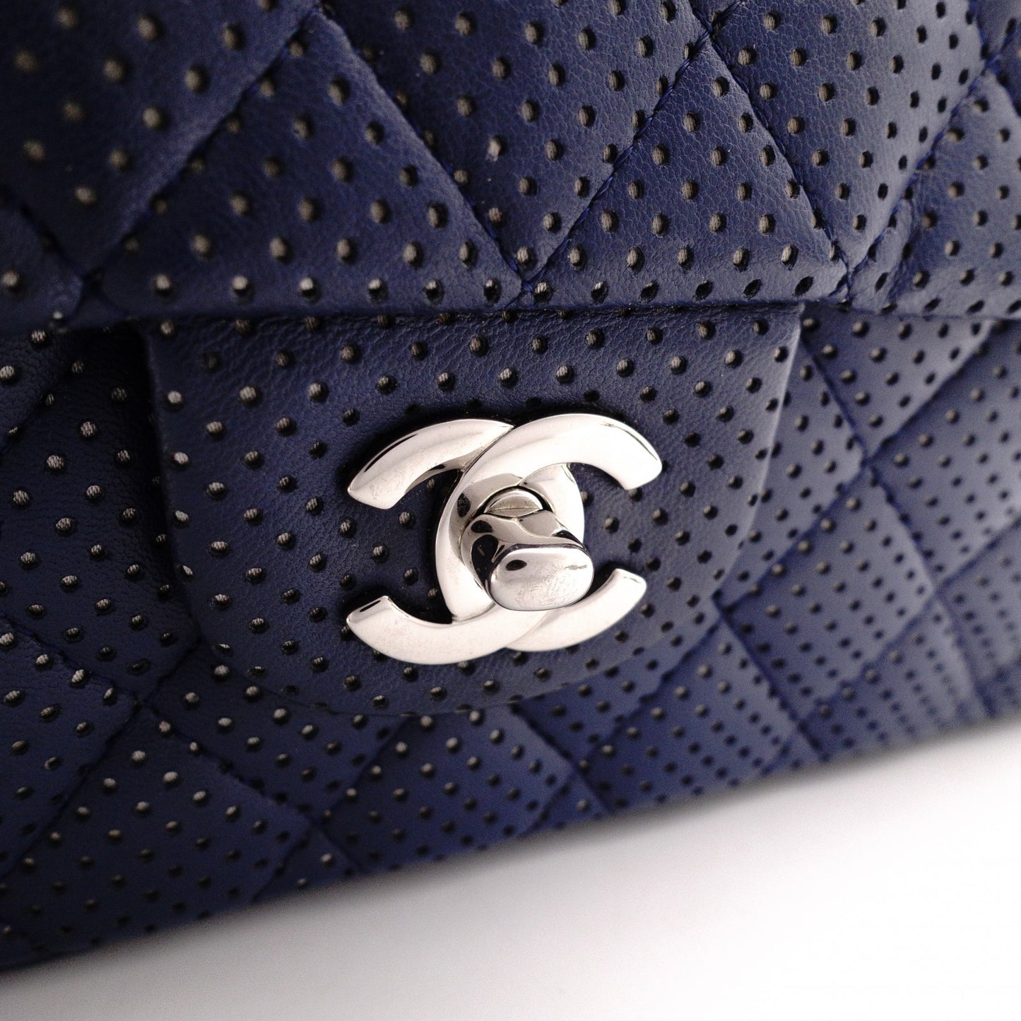 CHANEL Quilted Double-Flap Matelassé Shoulder Bag, Leather, Navy, Crossbody, Silver Hardware