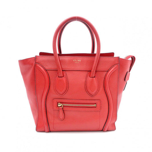 CELINE Luggage Micro Shopper Handbag, Leather, Red, Tote Bag