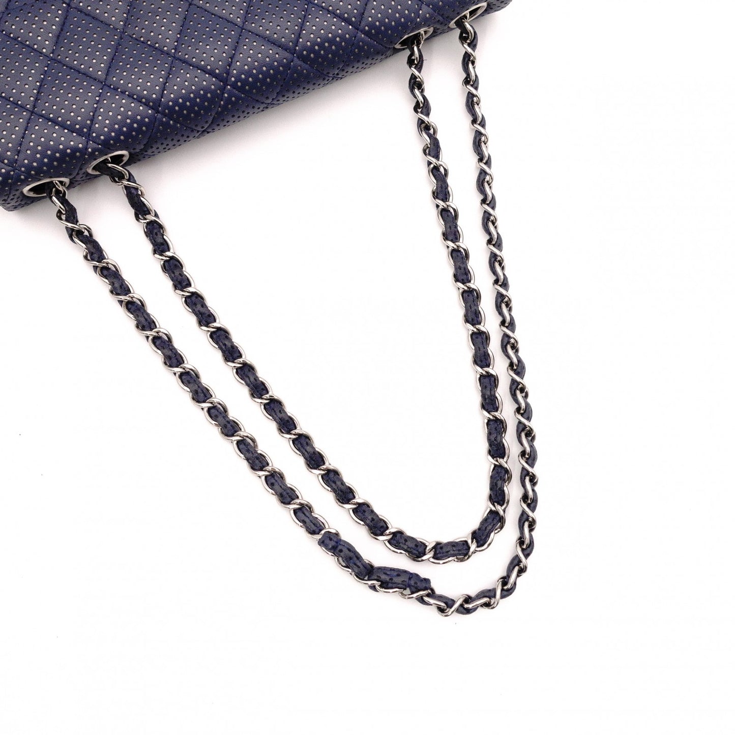 CHANEL Quilted Double-Flap Matelassé Shoulder Bag, Leather, Navy, Crossbody, Silver Hardware