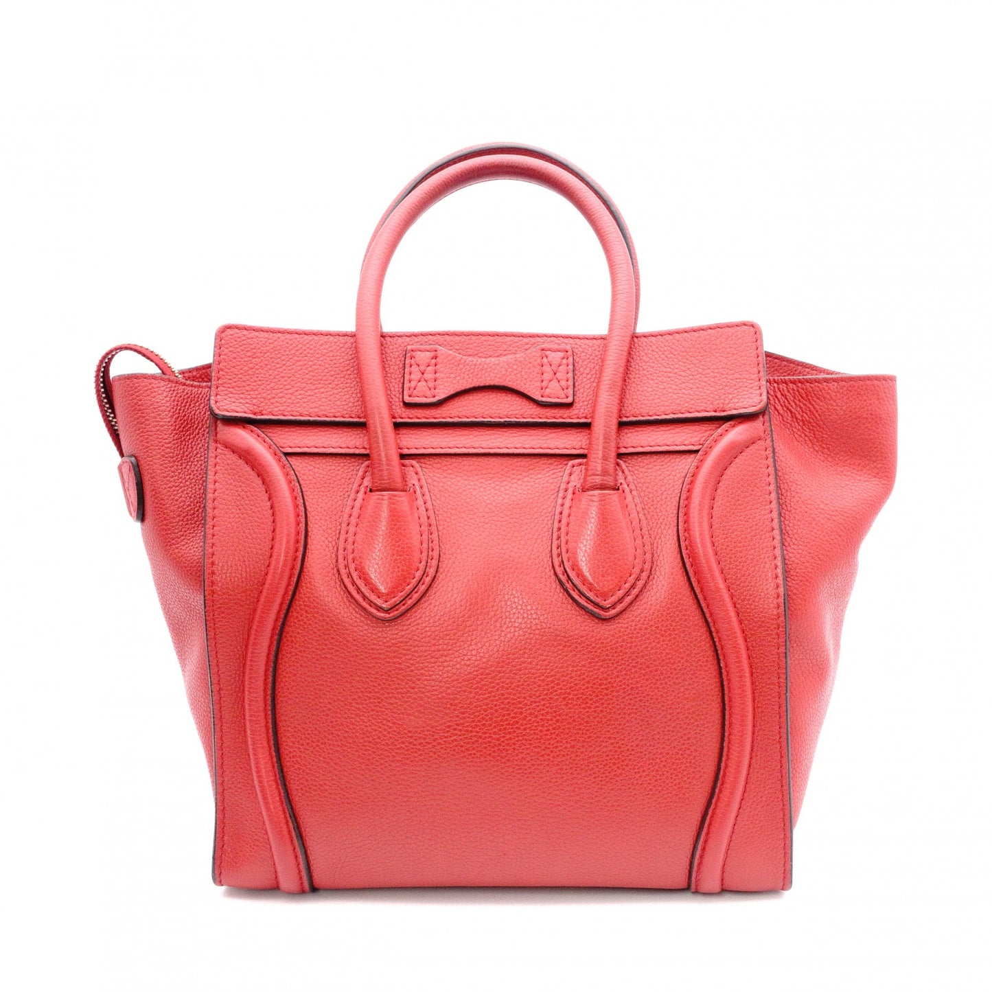 CELINE Luggage Micro Shopper Handbag, Leather, Red, Tote Bag