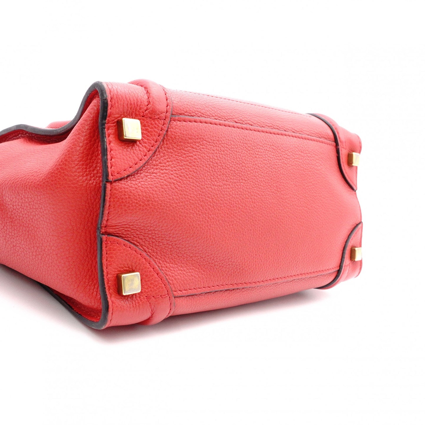 CELINE Luggage Micro Shopper Handbag, Leather, Red, Tote Bag