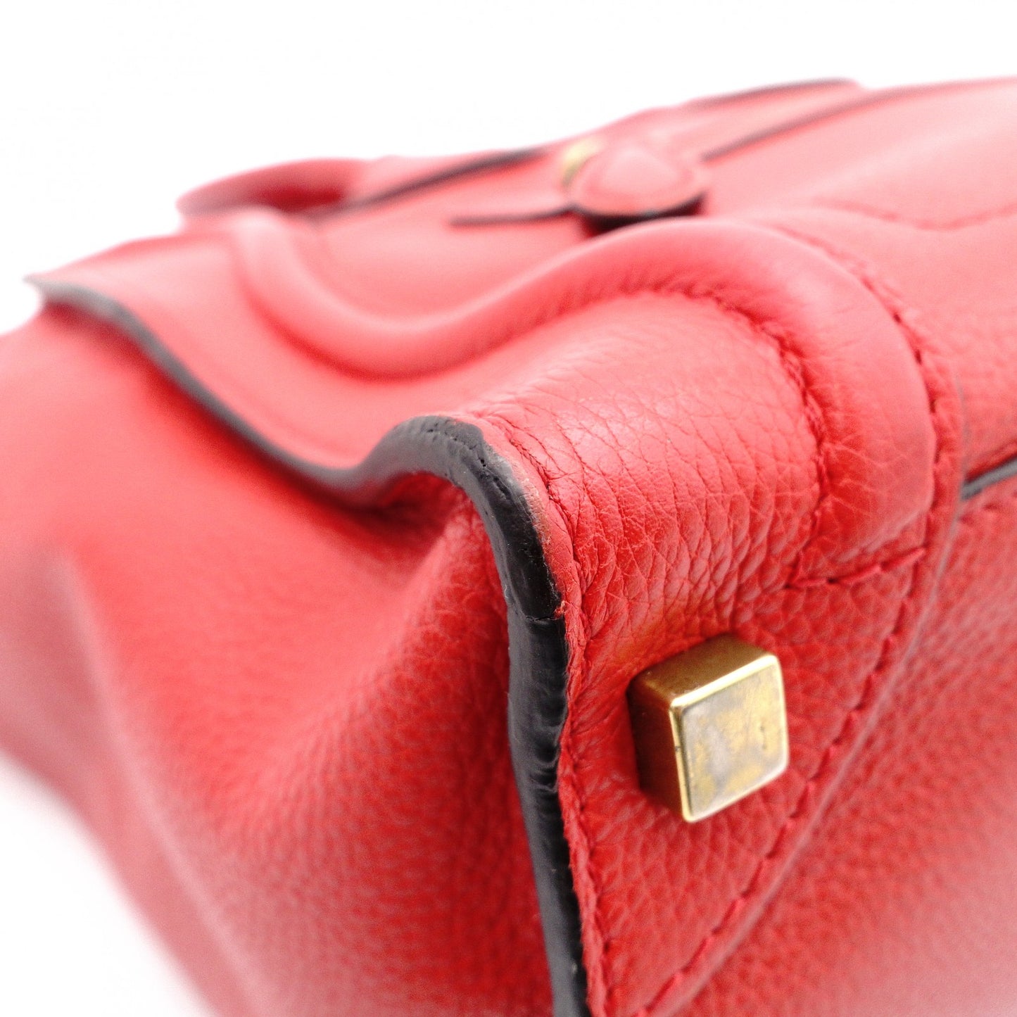 CELINE Luggage Micro Shopper Handbag, Leather, Red, Tote Bag