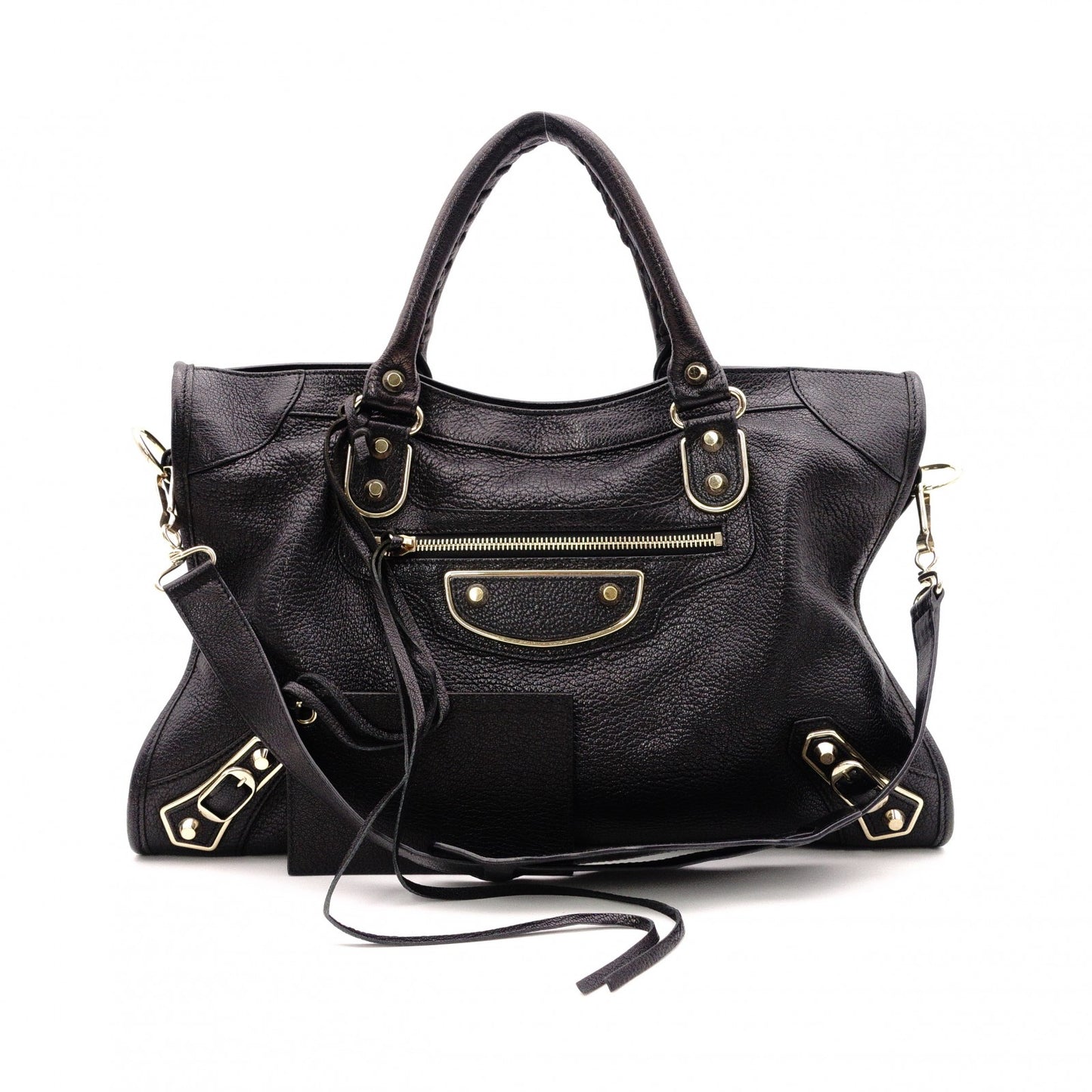 BALENCIAGA Classic Metallic Edge City Handbag, Leather, Black, 2-Way