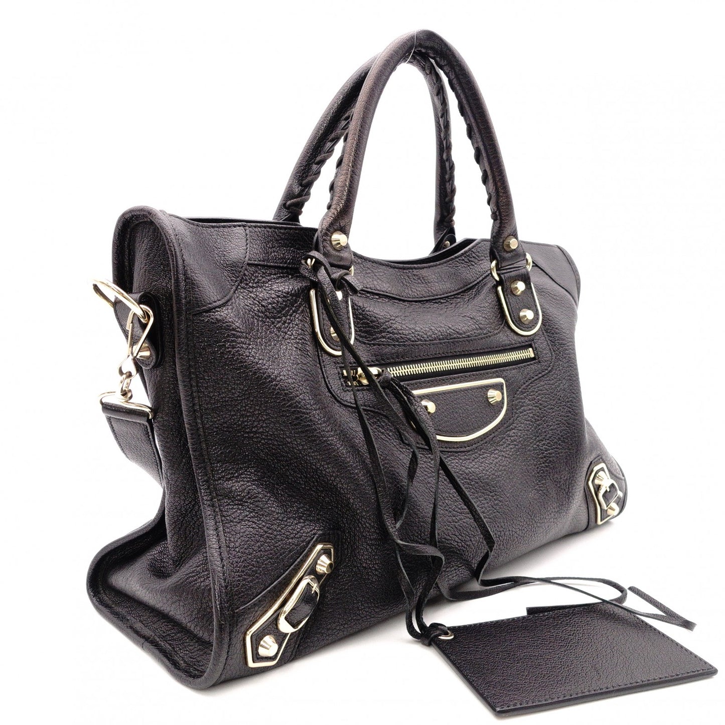 BALENCIAGA Classic Metallic Edge City Handbag, Leather, Black, 2-Way