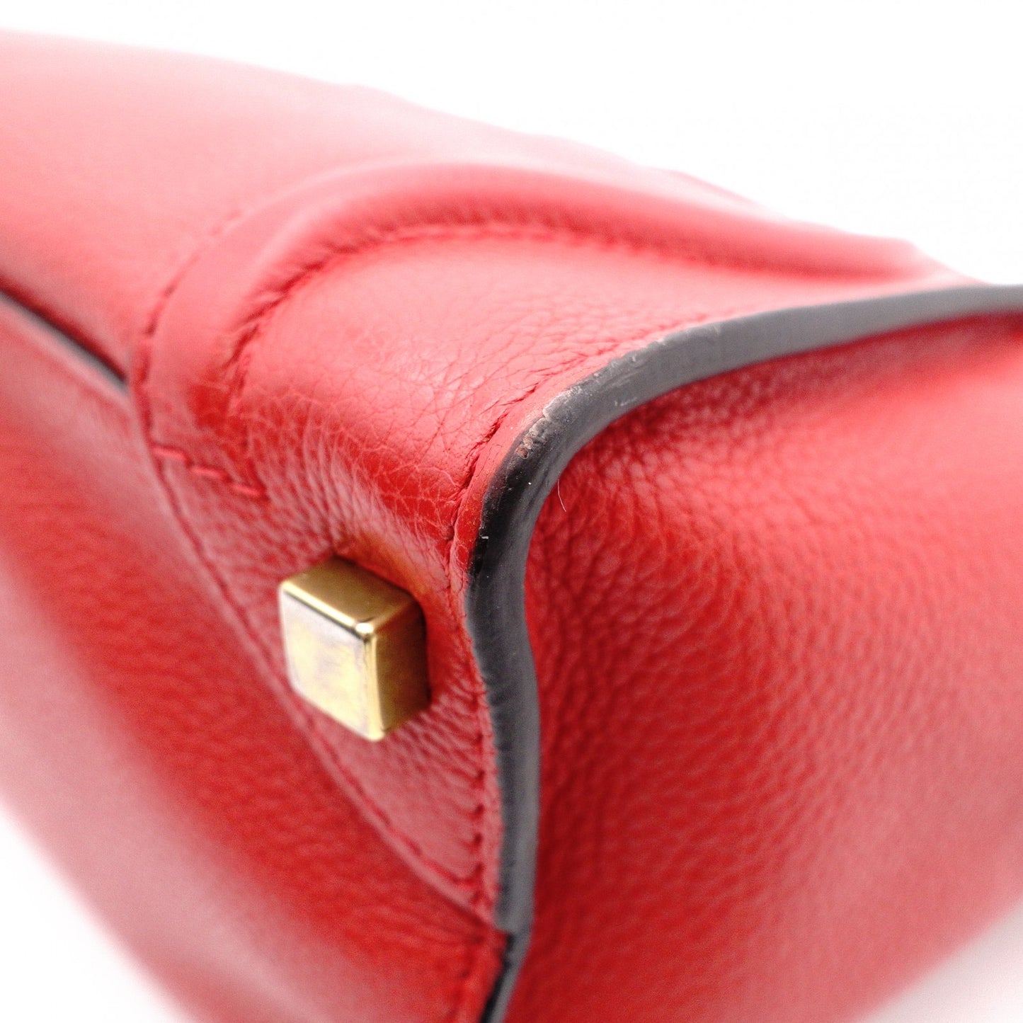 CELINE Luggage Micro Shopper Handbag, Leather, Red, Tote Bag