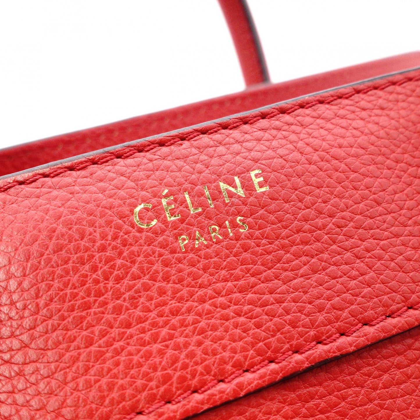 CELINE Luggage Micro Shopper Handbag, Leather, Red, Tote Bag