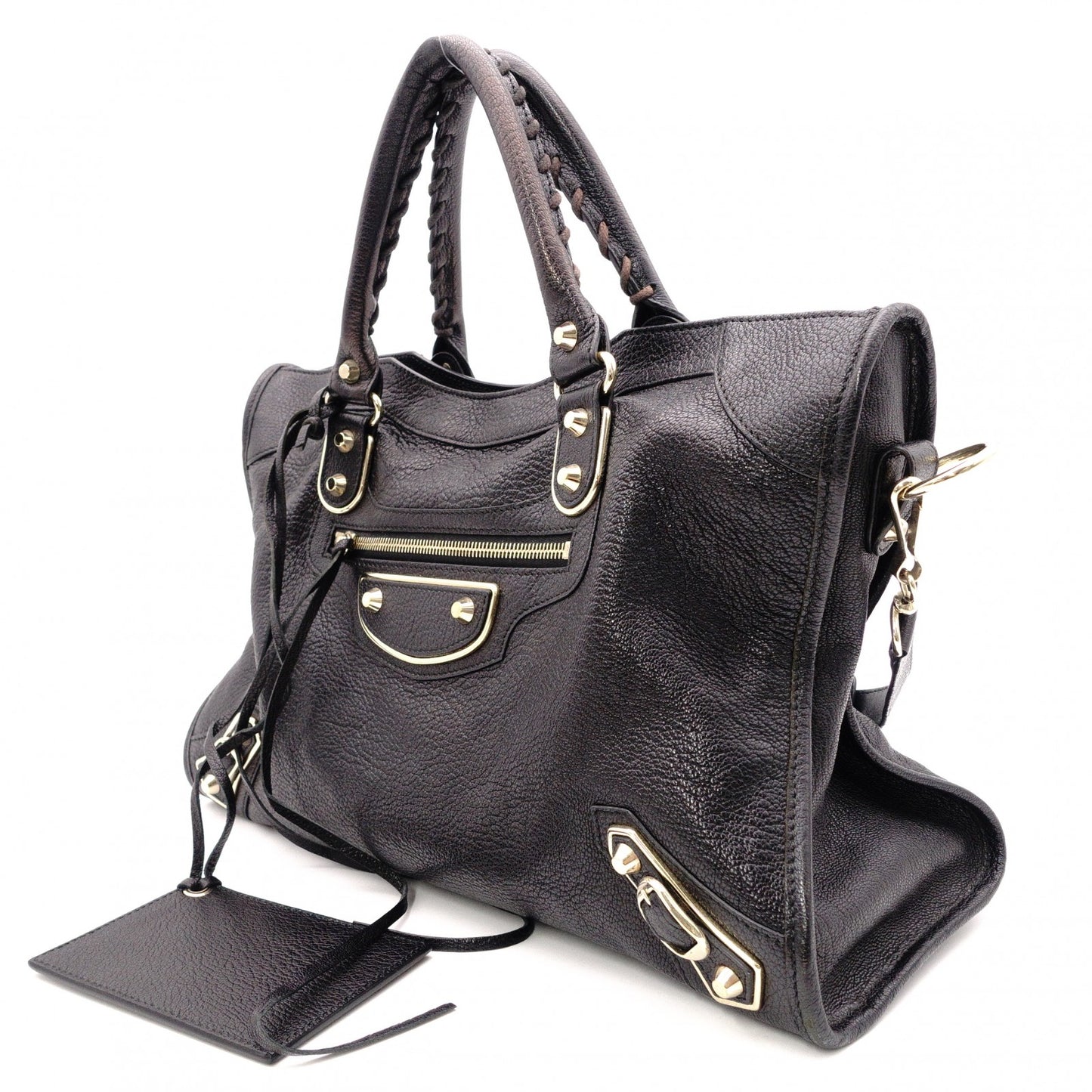 BALENCIAGA Classic Metallic Edge City Handbag, Leather, Black, 2-Way