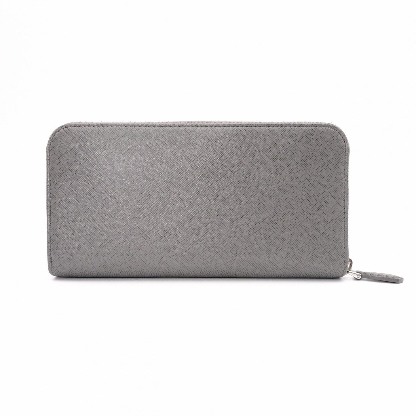 PRADA Saffiano Leather Long Wallet, Gray with Silver Hardware