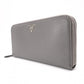 PRADA Saffiano Leather Long Wallet, Gray with Silver Hardware