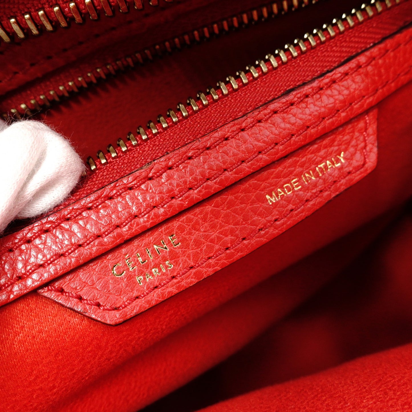 CELINE Luggage Micro Shopper Handbag, Leather, Red, Tote Bag