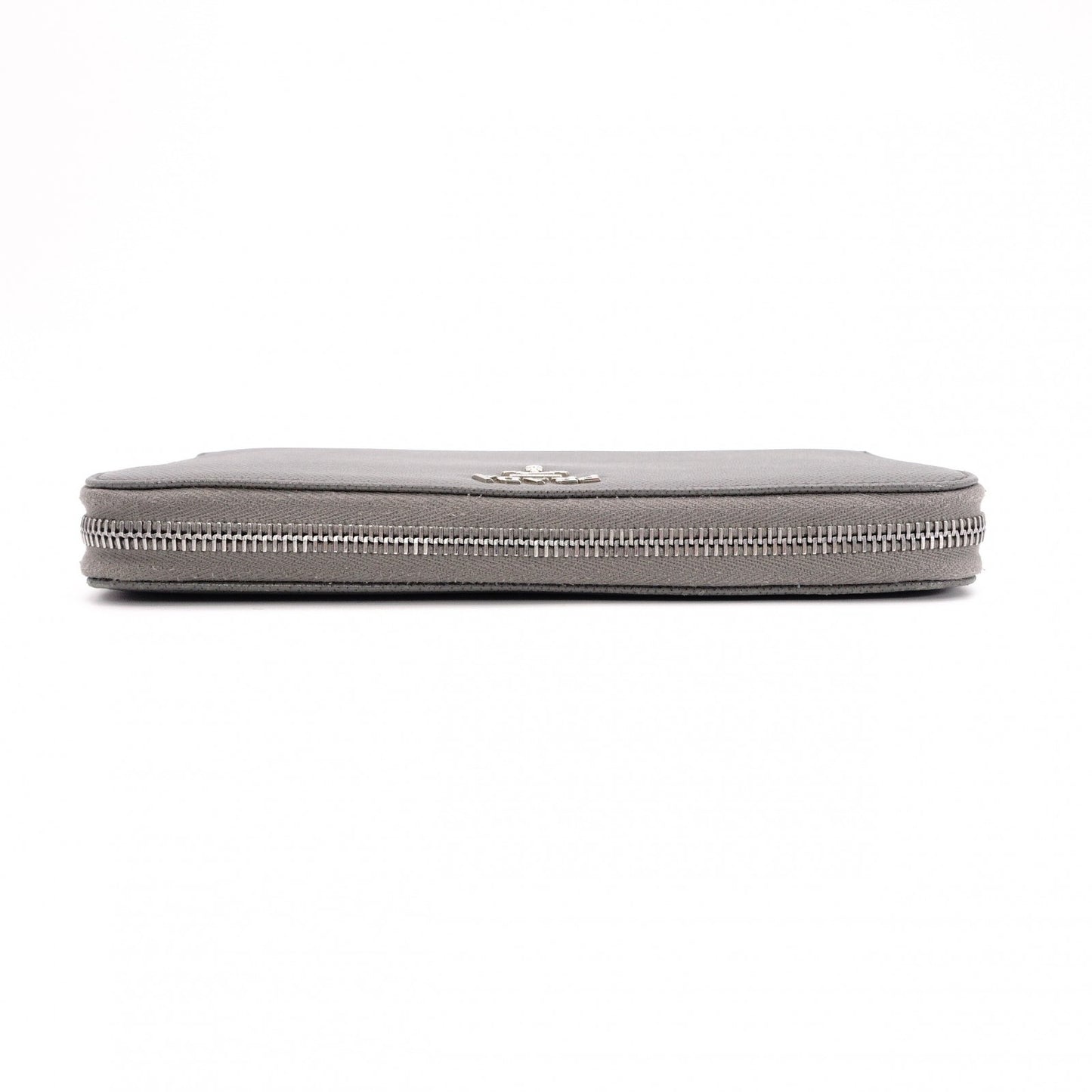 PRADA Saffiano Leather Long Wallet, Gray with Silver Hardware