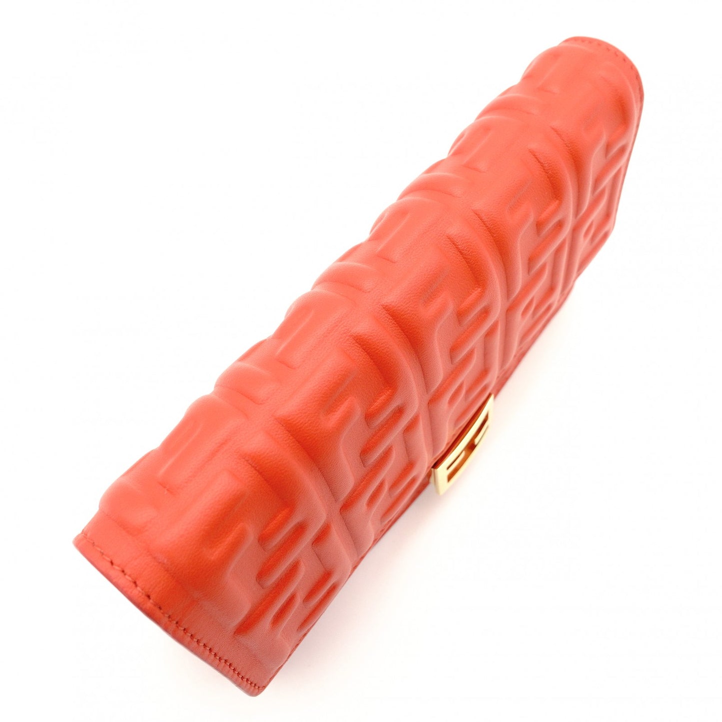 Unused Fendi Baguette Chain Shoulder Bag Orange FF Logo Leather Crossbody 2-Way