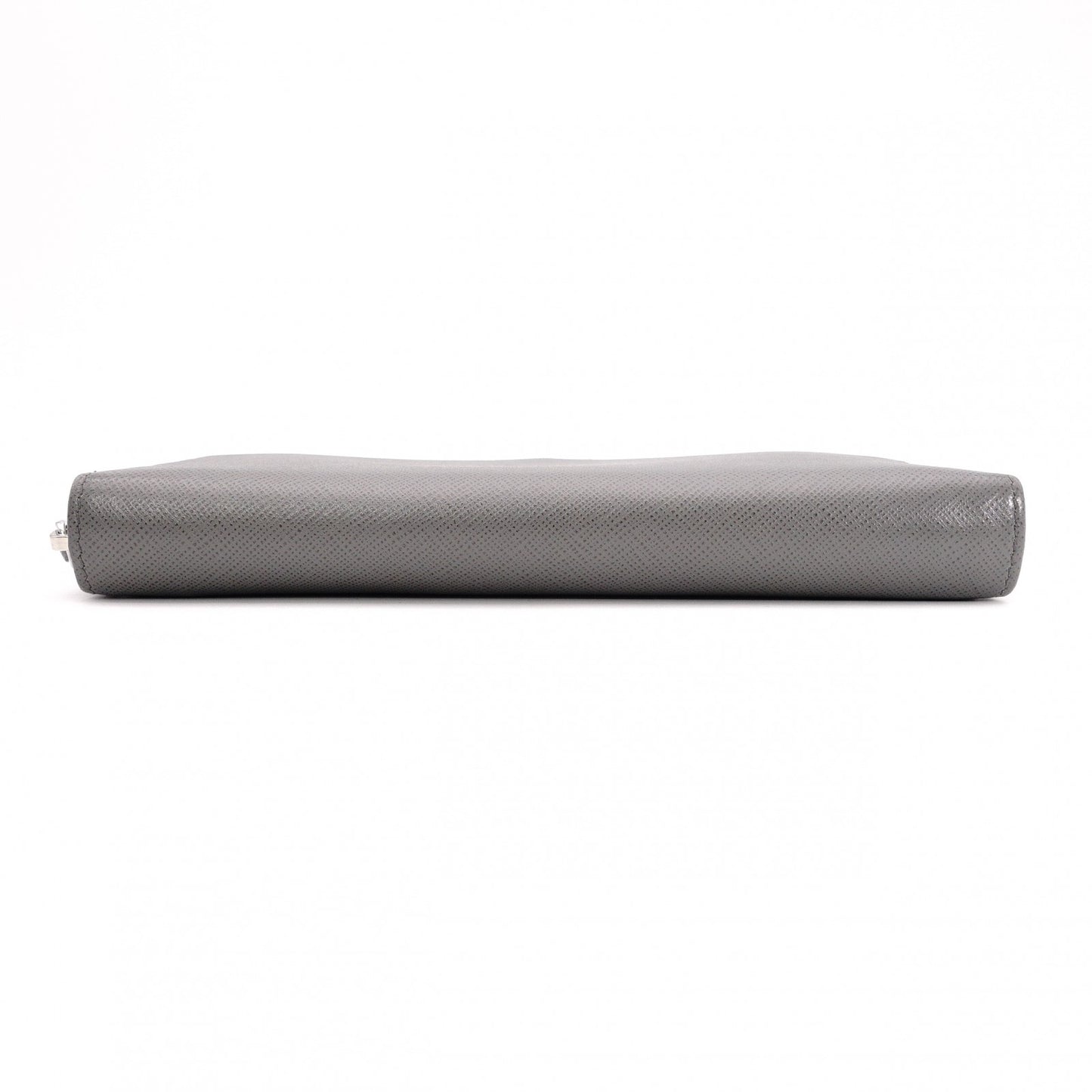 PRADA Saffiano Leather Long Wallet, Gray with Silver Hardware