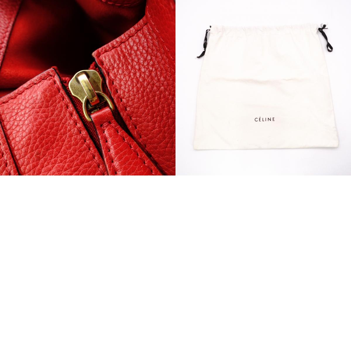 CELINE Luggage Micro Shopper Handbag, Leather, Red, Tote Bag
