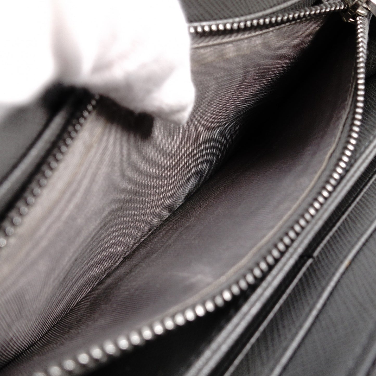 PRADA Saffiano Leather Long Wallet, Gray with Silver Hardware