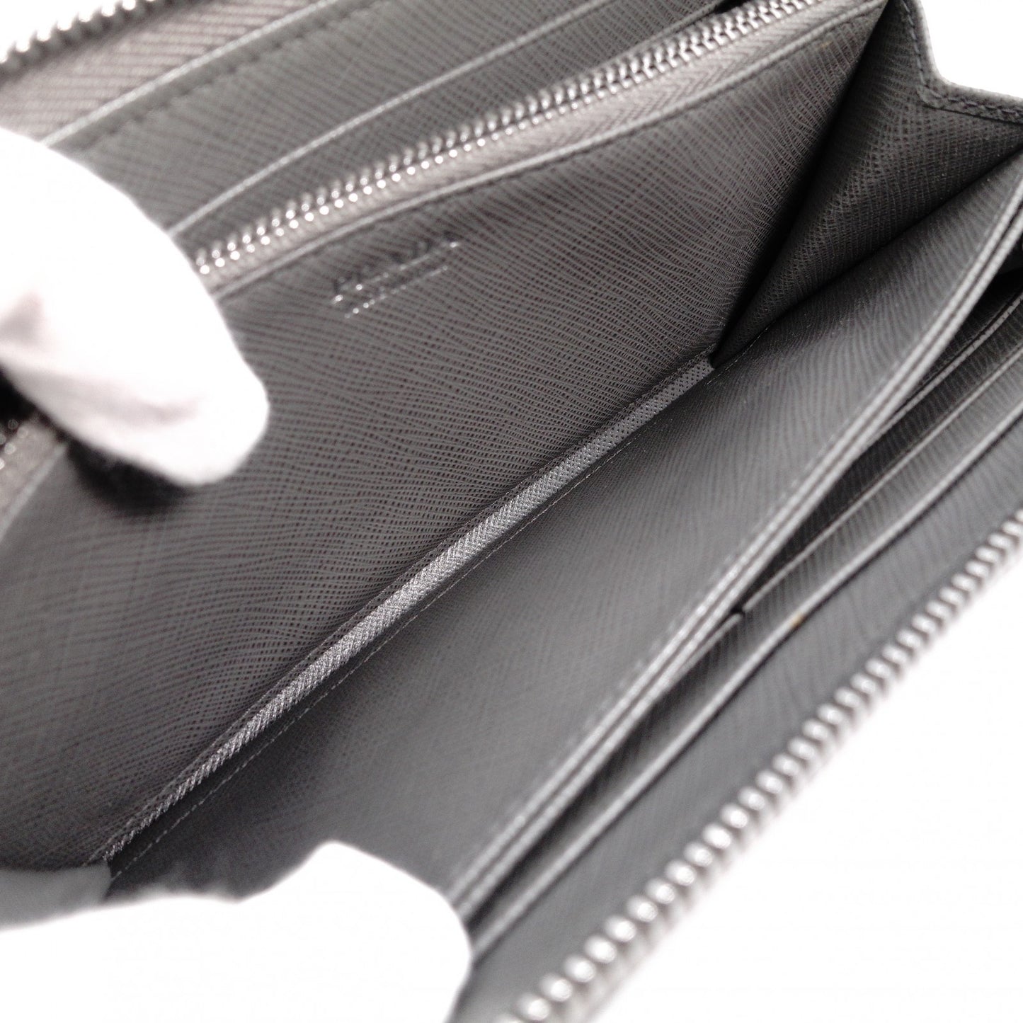 PRADA Saffiano Leather Long Wallet, Gray with Silver Hardware