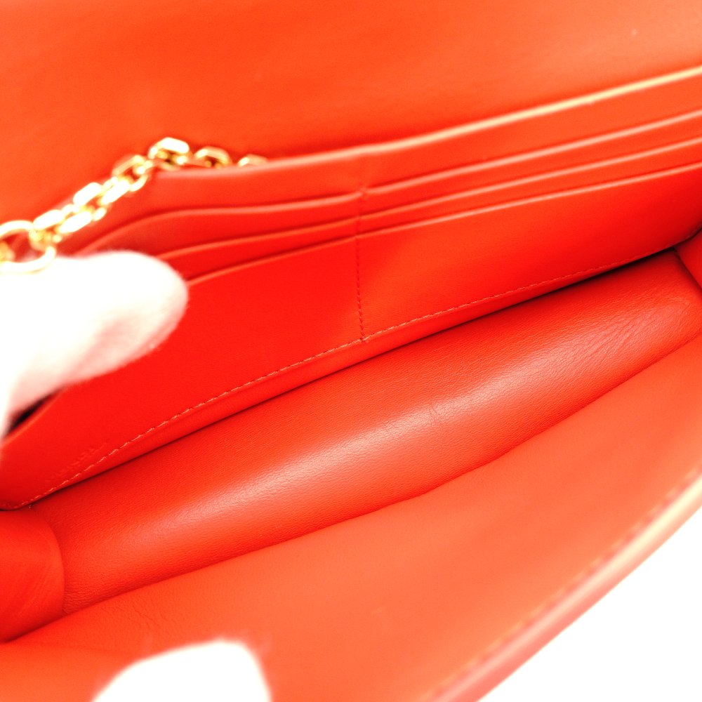 Unused Fendi Baguette Chain Shoulder Bag Orange FF Logo Leather Crossbody 2-Way