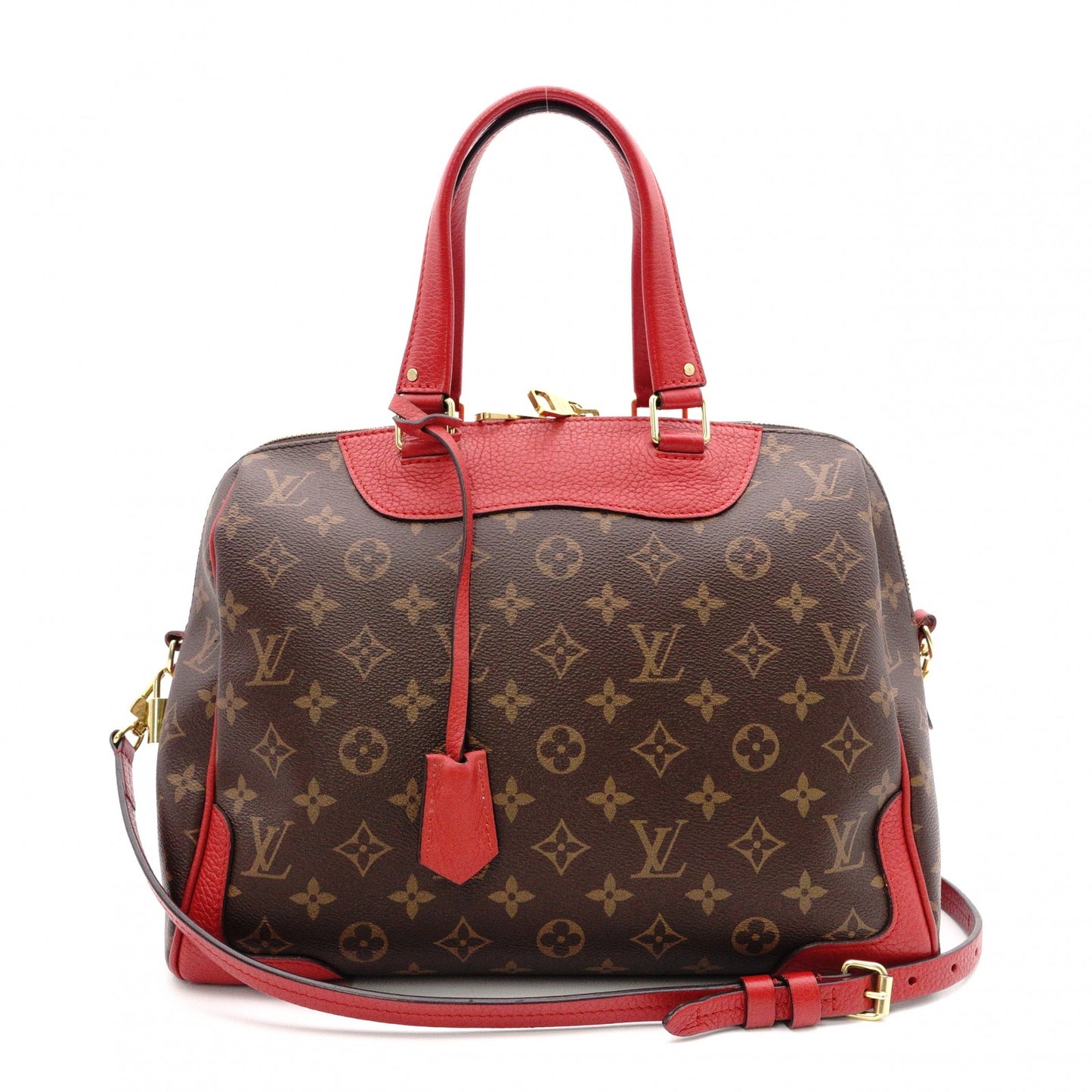 LOUIS VUITTON Retiro PM Handbag, Boston, 2-Way, Leather/PVC, Brown/Red, Women's