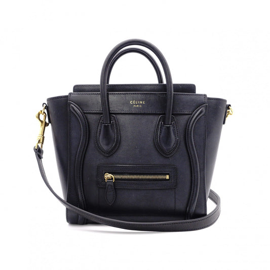 CELINE Luggage Nano Handbag, Leather, Black, 2-Way Crossbody/Shoulder Bag