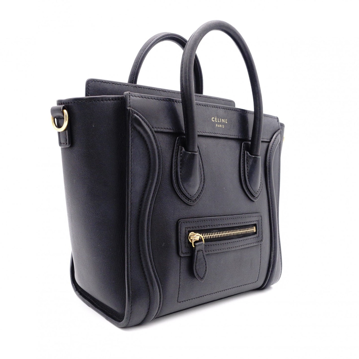 CELINE Luggage Nano Handbag, Leather, Black, 2-Way Crossbody/Shoulder Bag