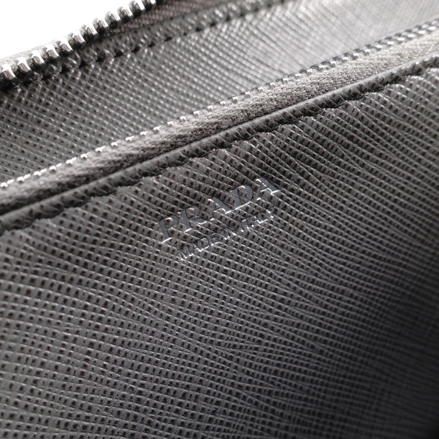PRADA Saffiano Leather Long Wallet, Gray with Silver Hardware