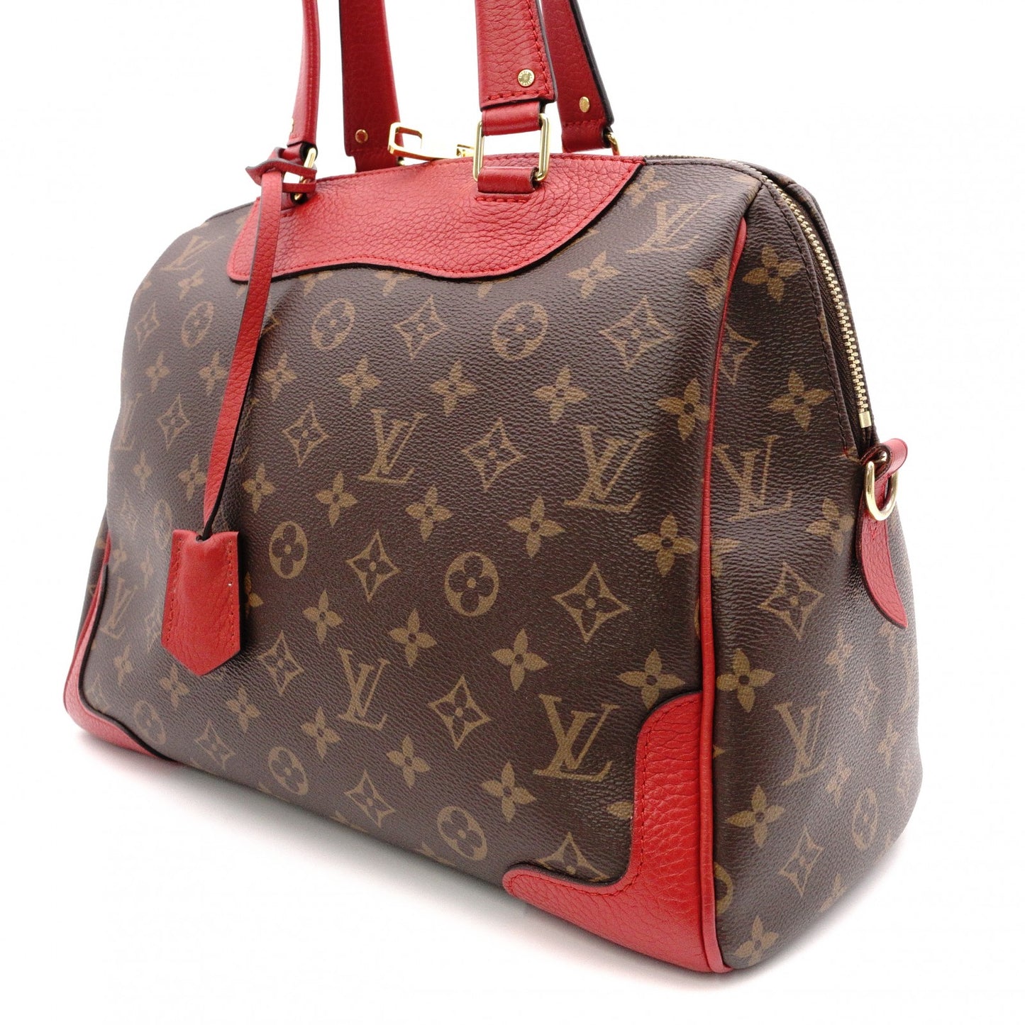 LOUIS VUITTON Retiro PM Handbag, Boston, 2-Way, Leather/PVC, Brown/Red, Women's