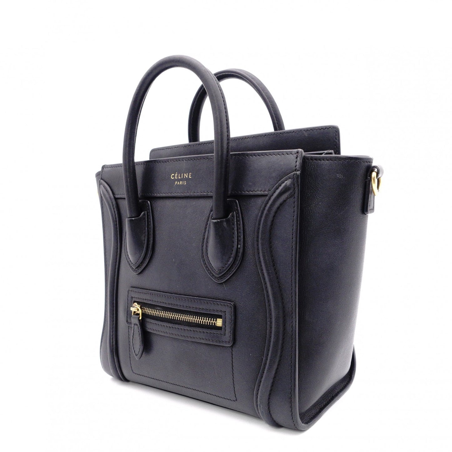 CELINE Luggage Nano Handbag, Leather, Black, 2-Way Crossbody/Shoulder Bag