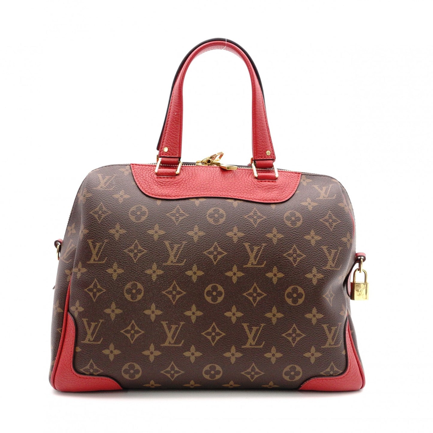 LOUIS VUITTON Retiro PM Handbag, Boston, 2-Way, Leather/PVC, Brown/Red, Women's