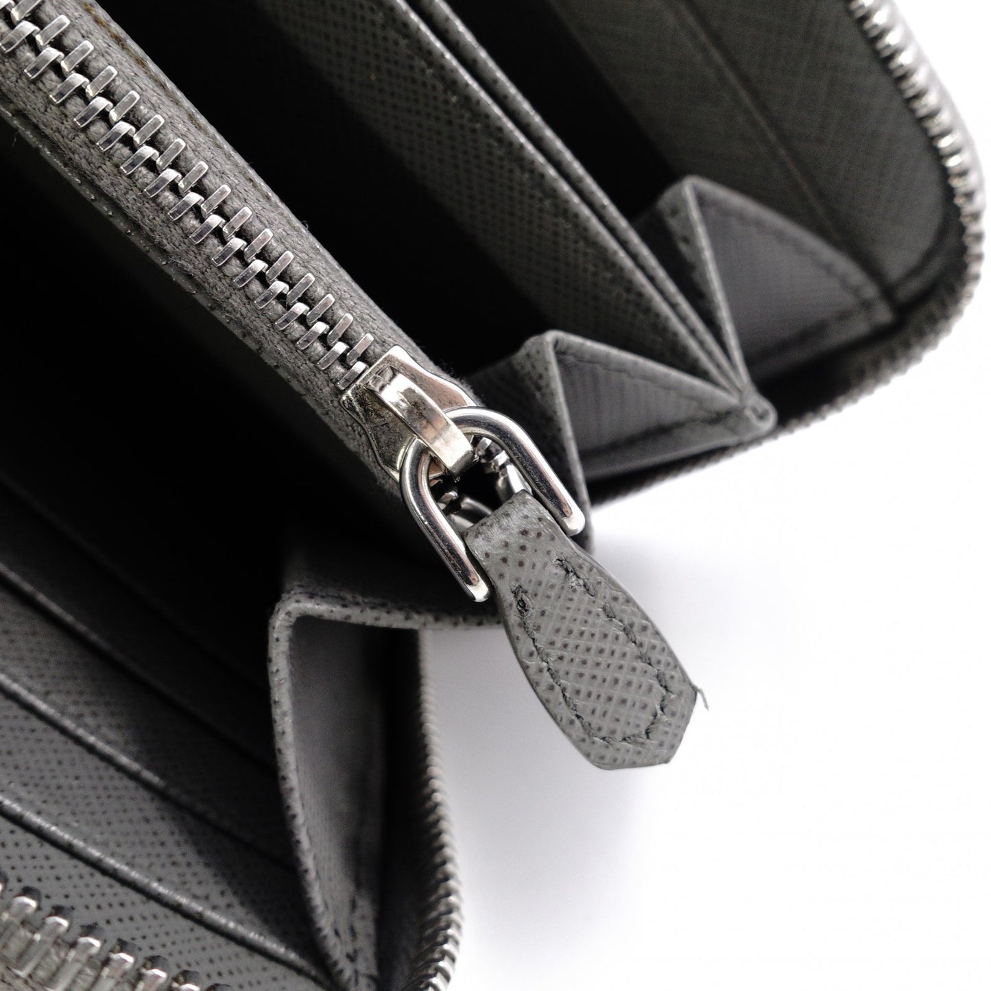 PRADA Saffiano Leather Long Wallet, Gray with Silver Hardware