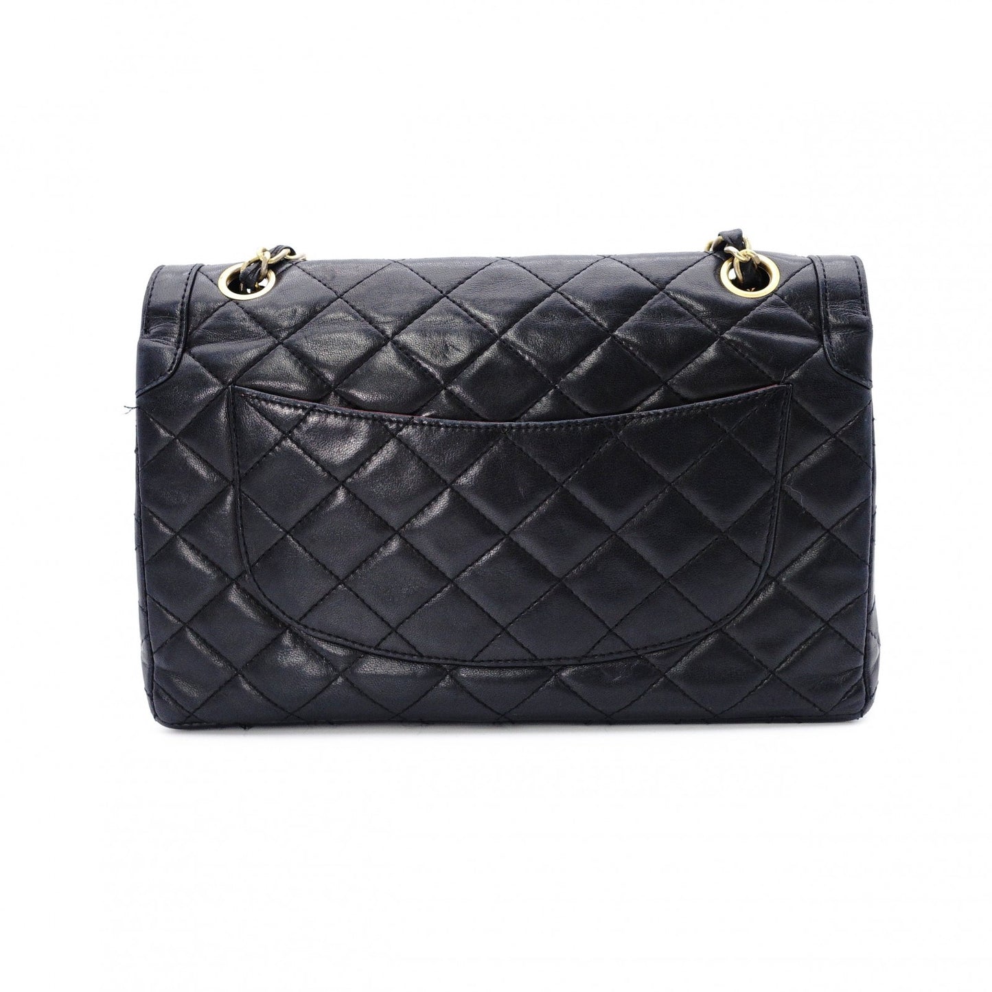 CHANEL W-Flap Quilted Shoulder Bag Leather Black