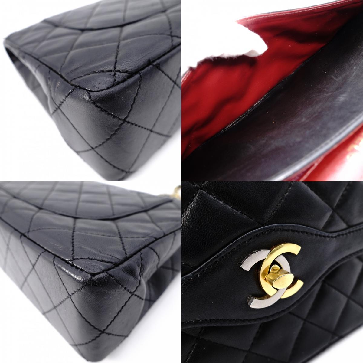 CHANEL W-Flap Quilted Shoulder Bag Leather Black