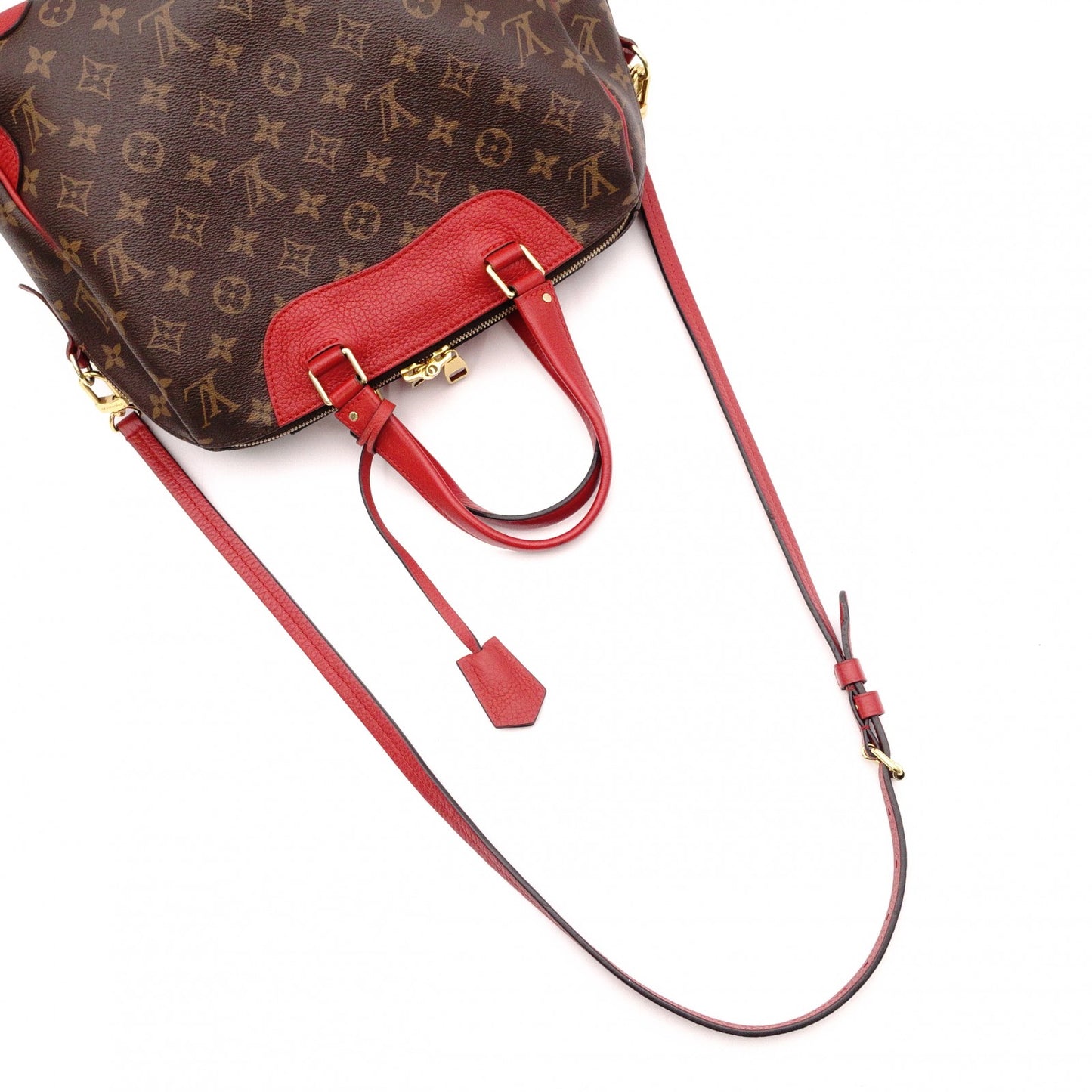 LOUIS VUITTON Retiro PM Handbag, Boston, 2-Way, Leather/PVC, Brown/Red, Women's