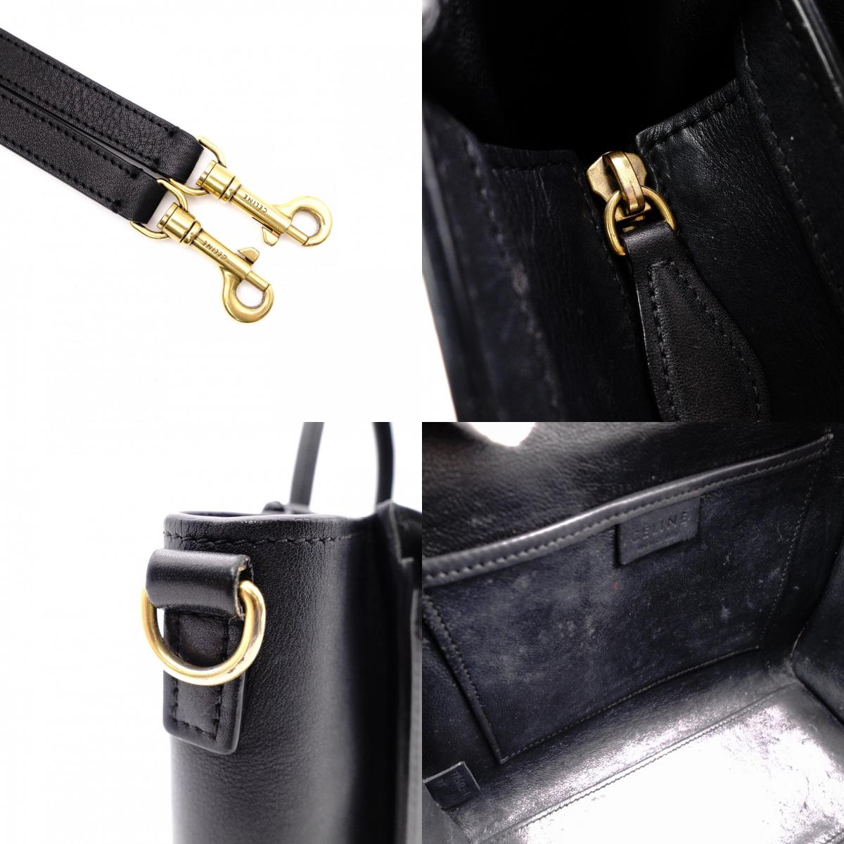CELINE Luggage Nano Handbag, Leather, Black, 2-Way Crossbody/Shoulder Bag
