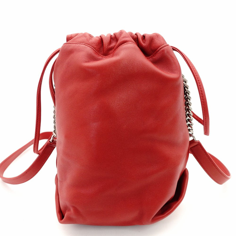 SAINT LAURENT Teddy Small Drawstring Shoulder Bag Red Leather Red Chain Crossbody 7-11-378