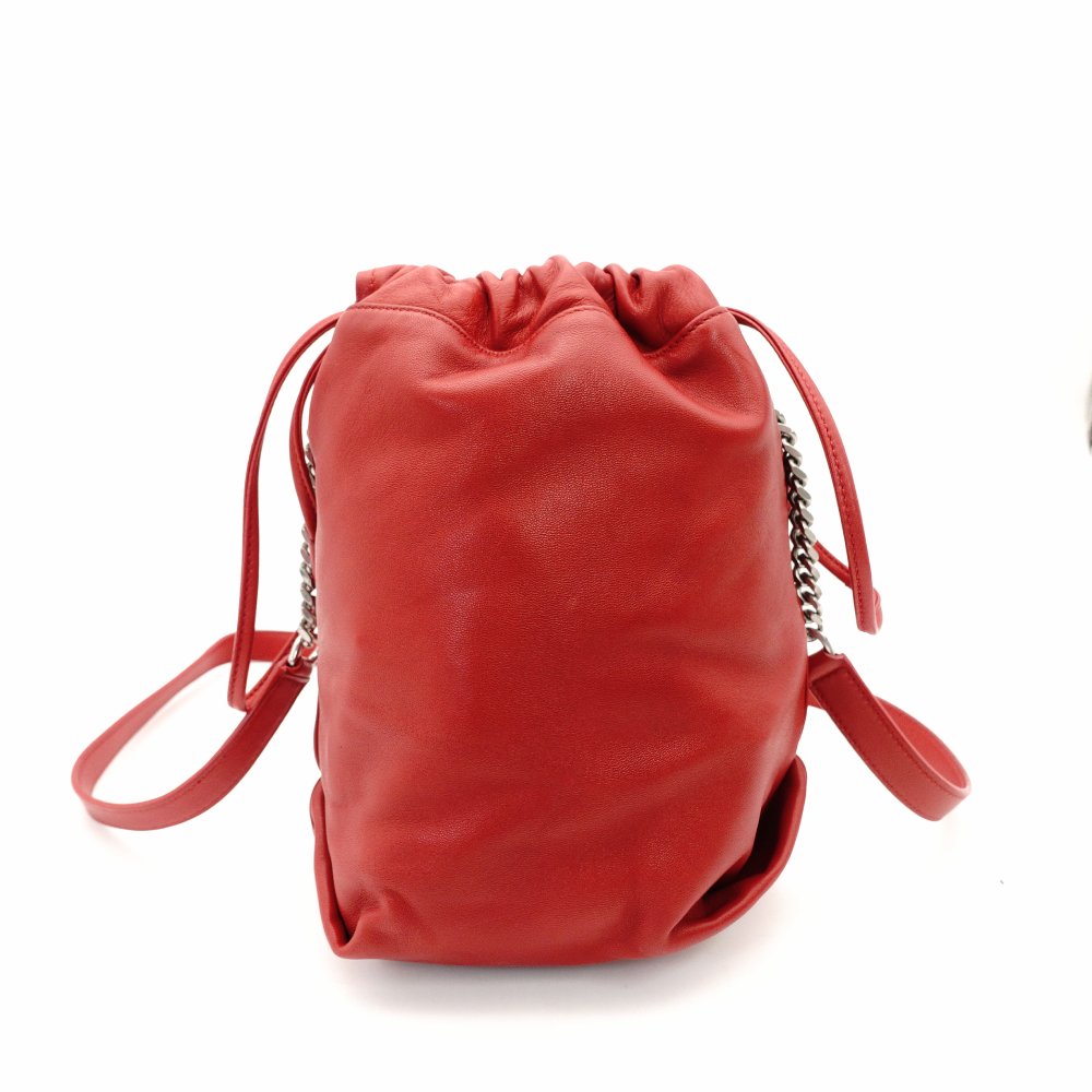 SAINT LAURENT Teddy Small Drawstring Shoulder Bag Red Leather Red Chain Crossbody 7-11-378