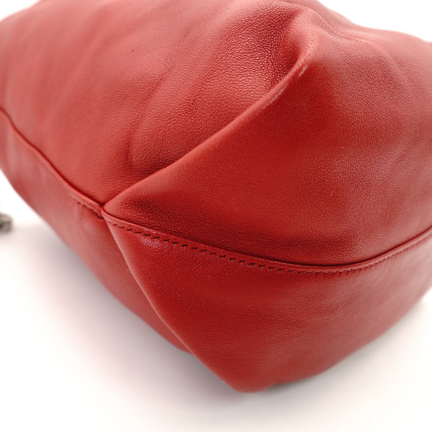 SAINT LAURENT Teddy Small Drawstring Shoulder Bag Red Leather Red Chain Crossbody 7-11-378