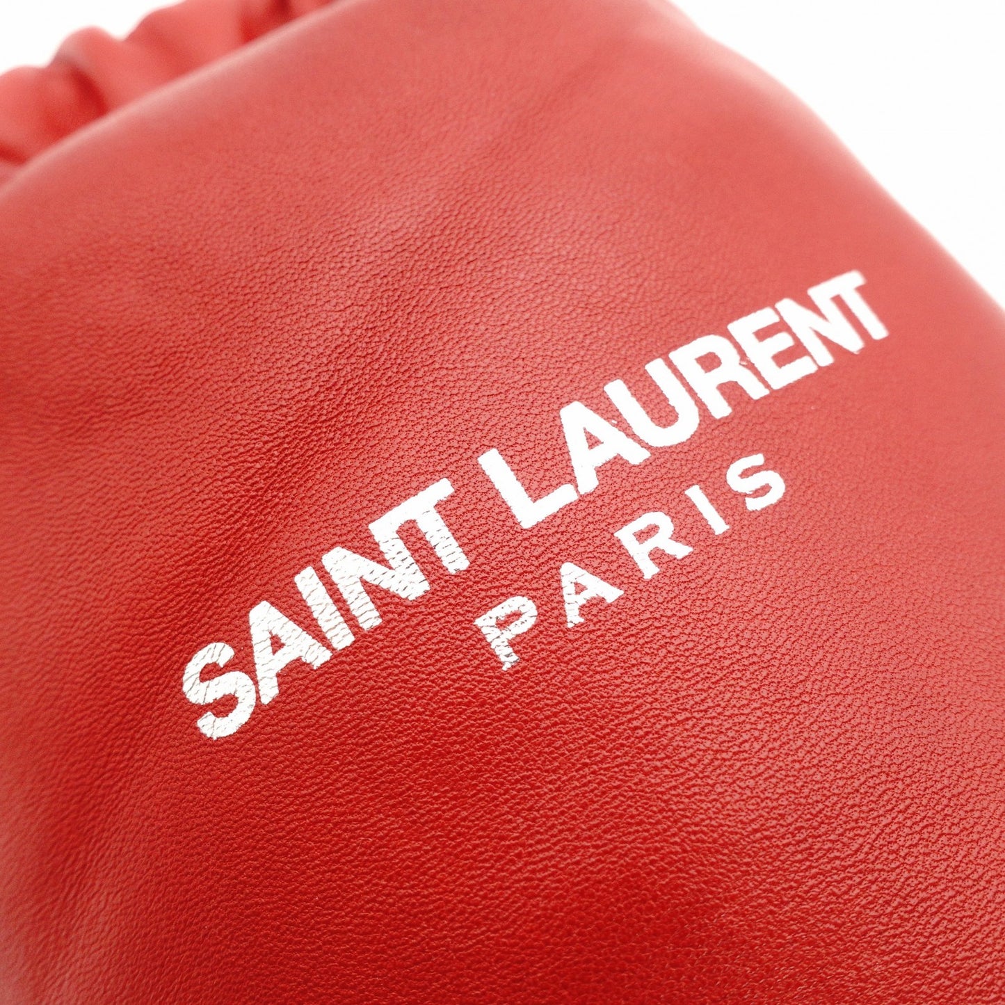 SAINT LAURENT Teddy Small Drawstring Shoulder Bag Red Leather Red Chain Crossbody 7-11-378