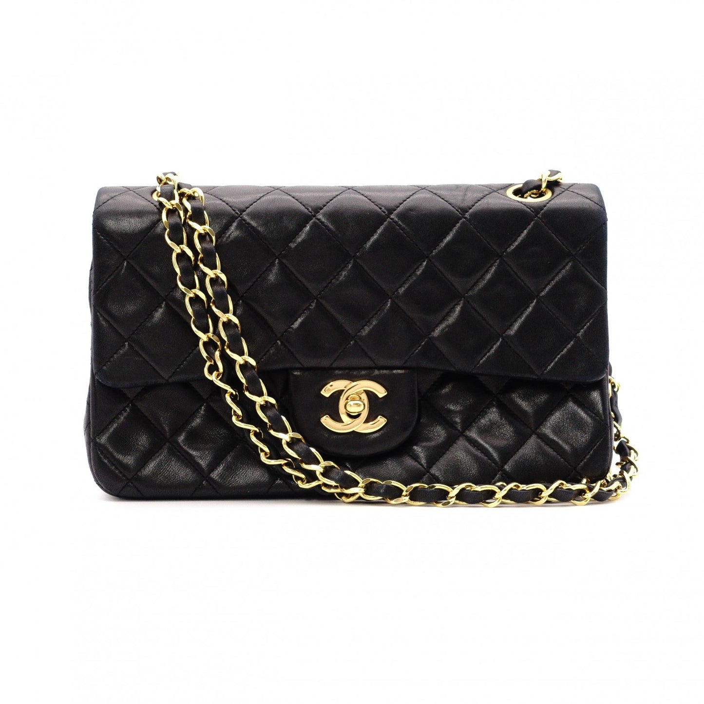 CHANEL W Flap Matelassé Lambskin Classic Shoulder Bag, Leather, Black, Gold Hardware, Crossbody