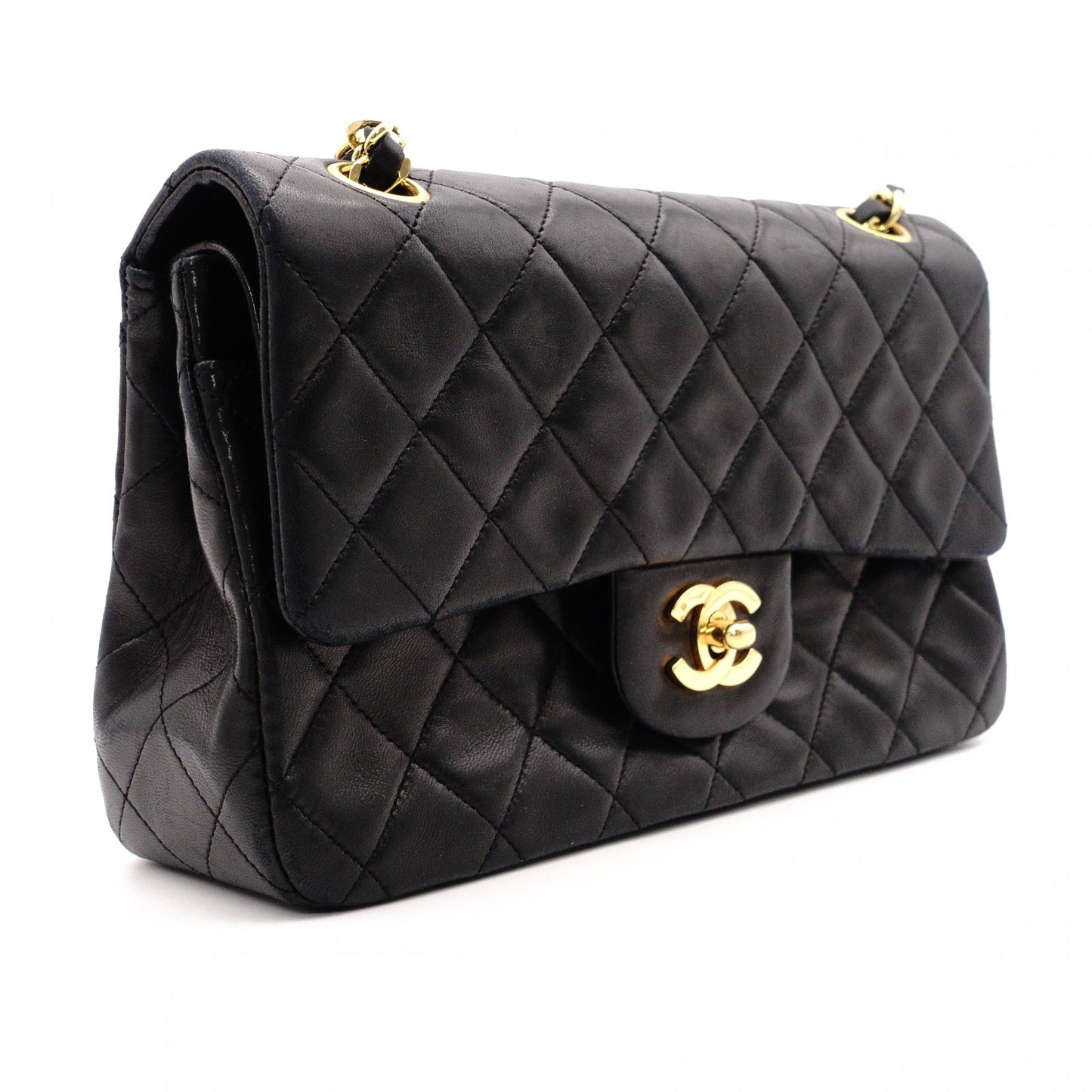 CHANEL W Flap Matelassé Lambskin Classic Shoulder Bag, Leather, Black, Gold Hardware, Crossbody