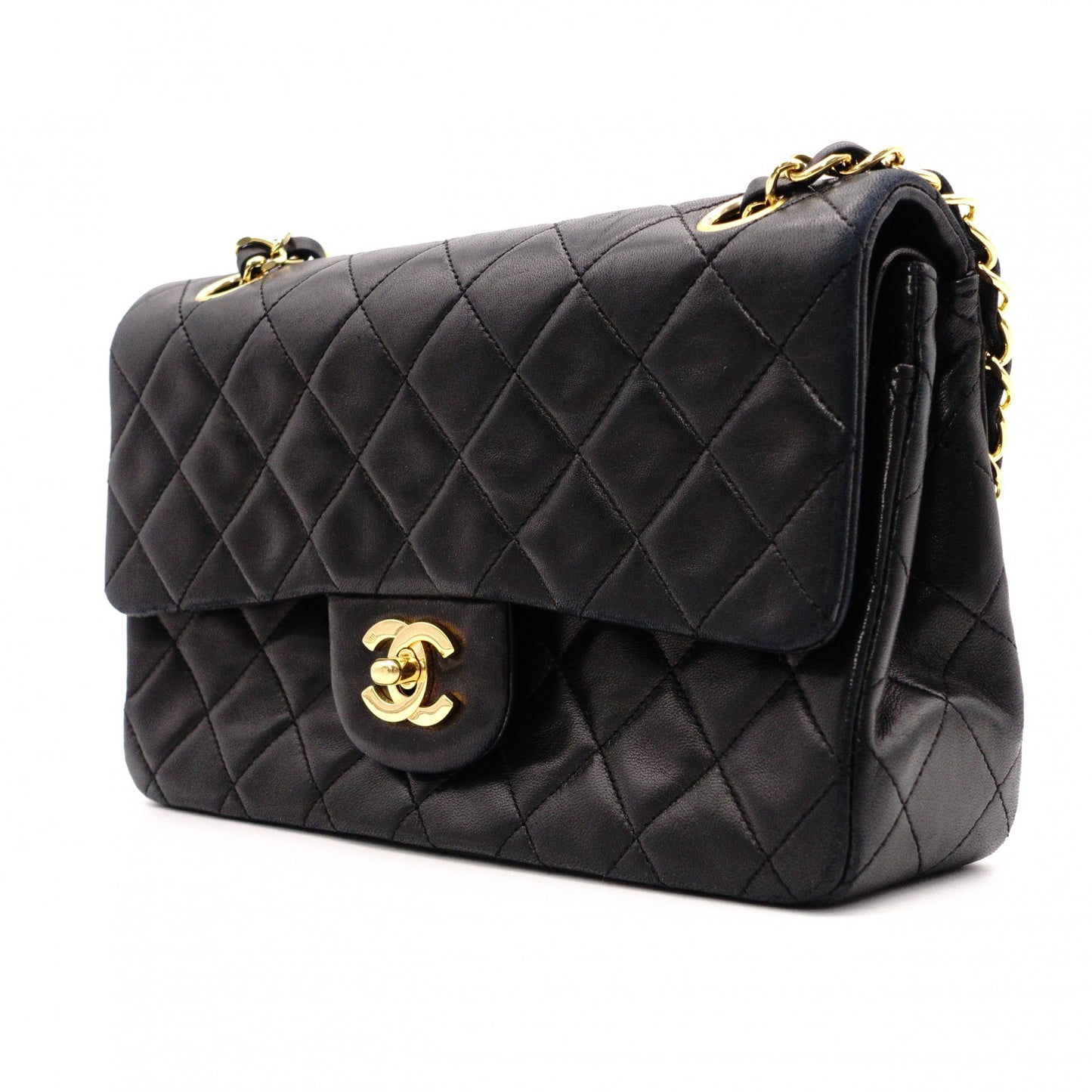CHANEL W Flap Matelassé Lambskin Classic Shoulder Bag, Leather, Black, Gold Hardware, Crossbody