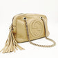 GUCCI Soho Chain Shoulder Bag Beige Crossbody Leather GG Logo Gold Hardware