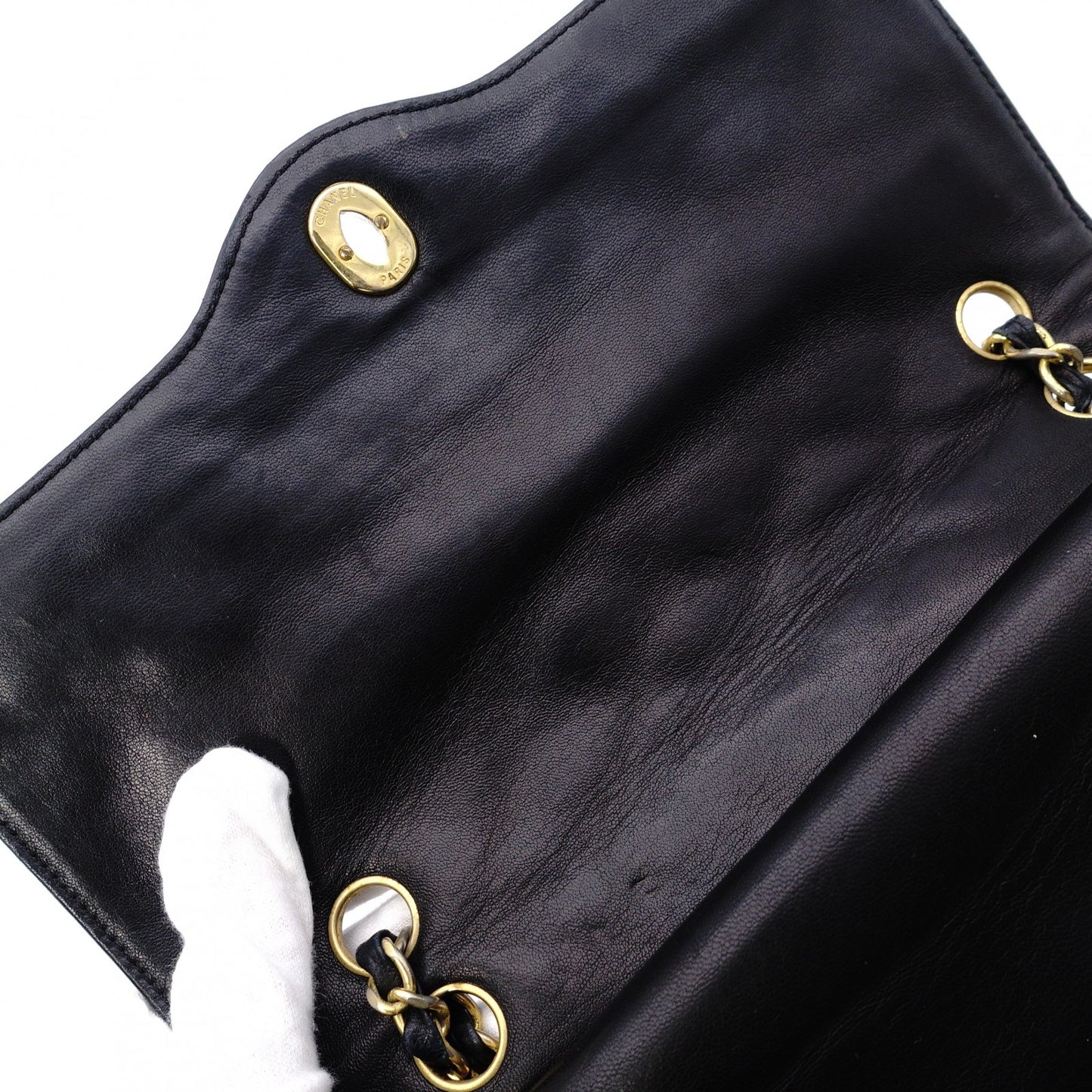 CHANEL W-Flap Quilted Shoulder Bag Leather Black