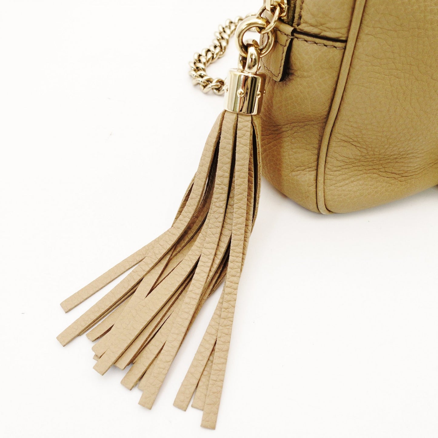 GUCCI Soho Chain Shoulder Bag Beige Crossbody Leather GG Logo Gold Hardware