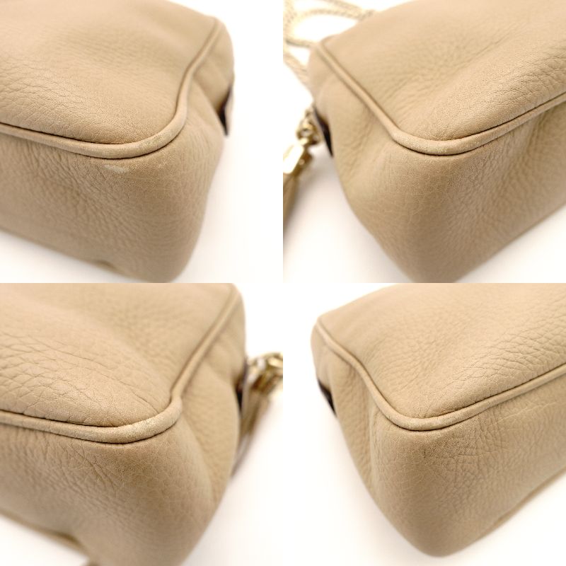 GUCCI Soho Chain Shoulder Bag Beige Crossbody Leather GG Logo Gold Hardware