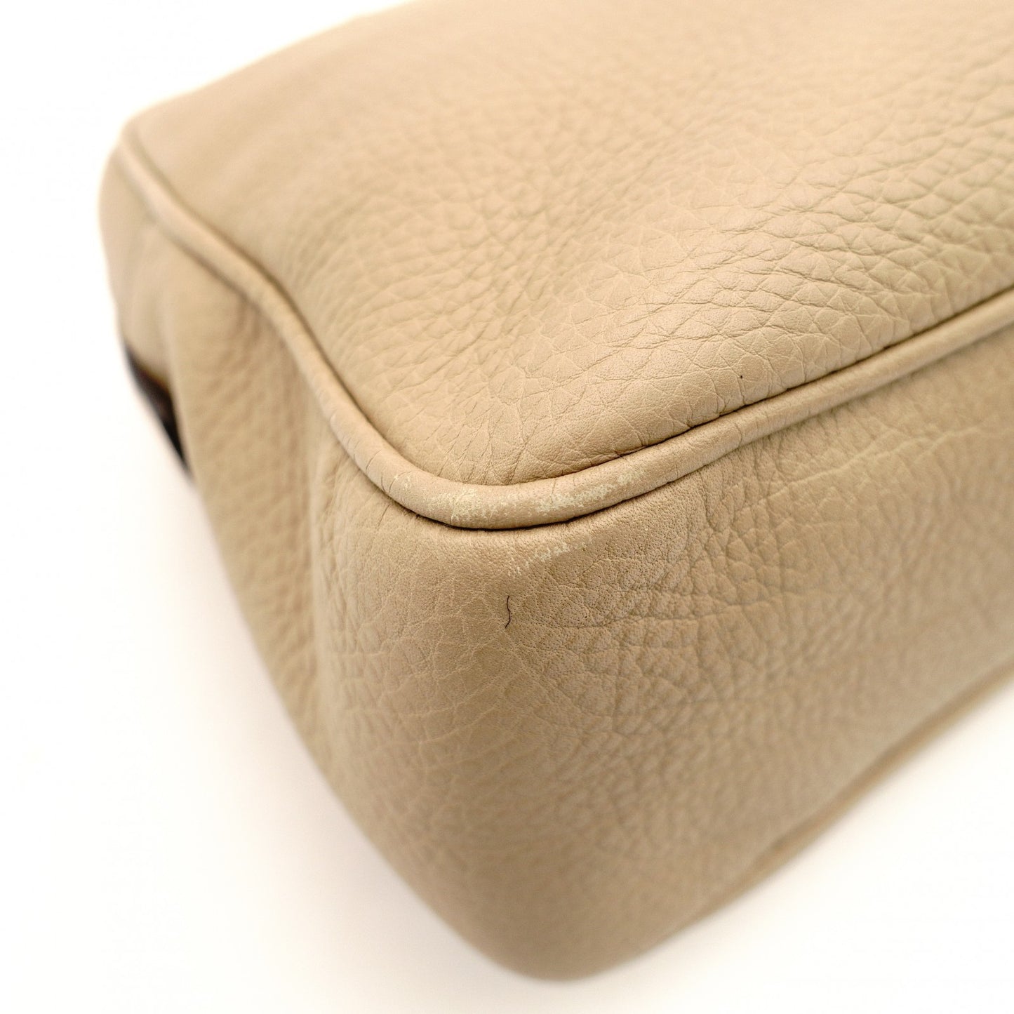 GUCCI Soho Chain Shoulder Bag Beige Crossbody Leather GG Logo Gold Hardware