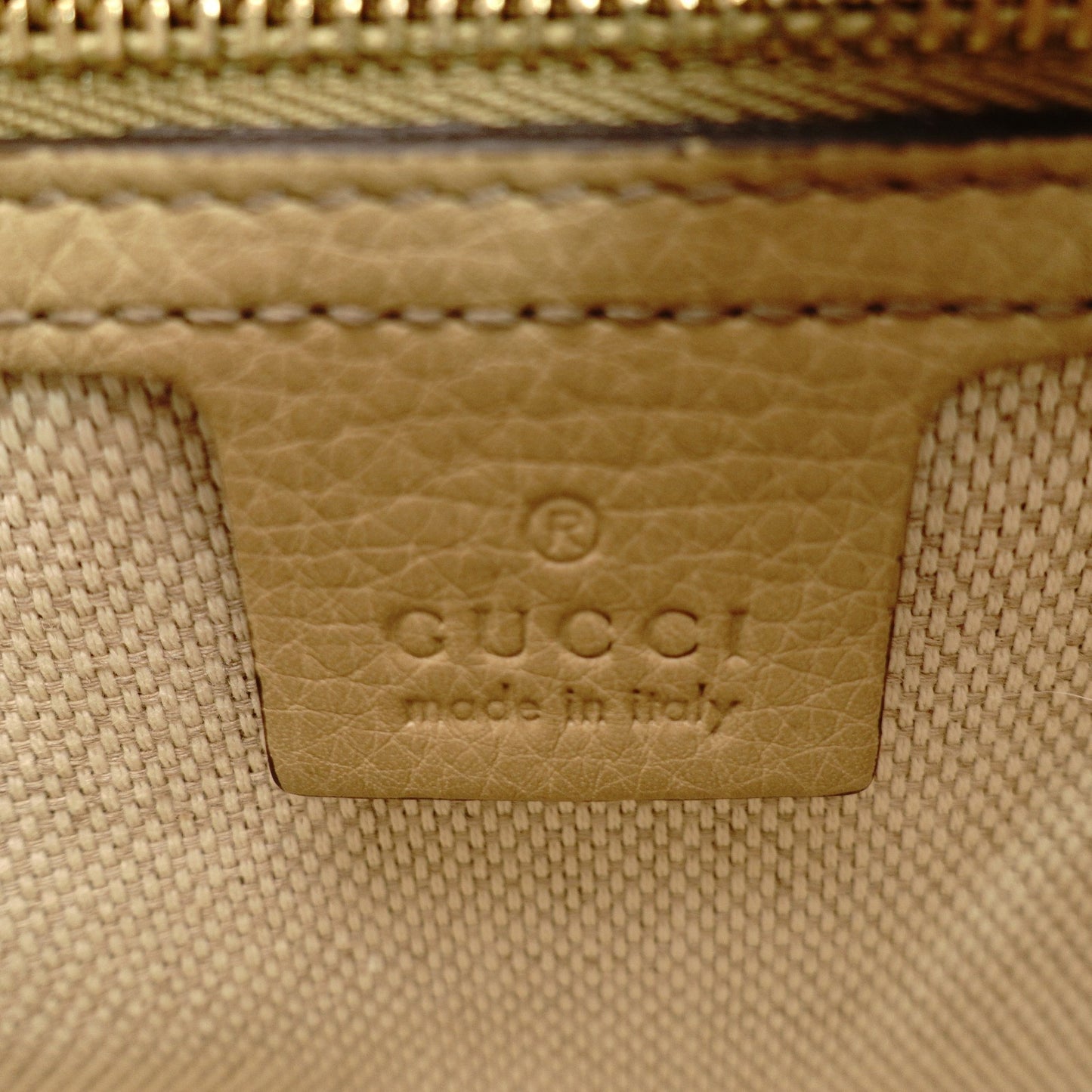 GUCCI Soho Chain Shoulder Bag Beige Crossbody Leather GG Logo Gold Hardware