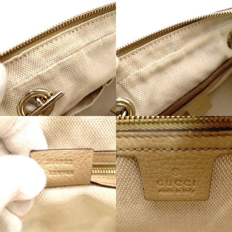 GUCCI Soho Chain Shoulder Bag Beige Crossbody Leather GG Logo Gold Hardware