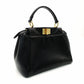 FENDI Mini Peekaboo Handbag Black Leather 2-Way Crossbody Black Gold Hardware 7-10-1013