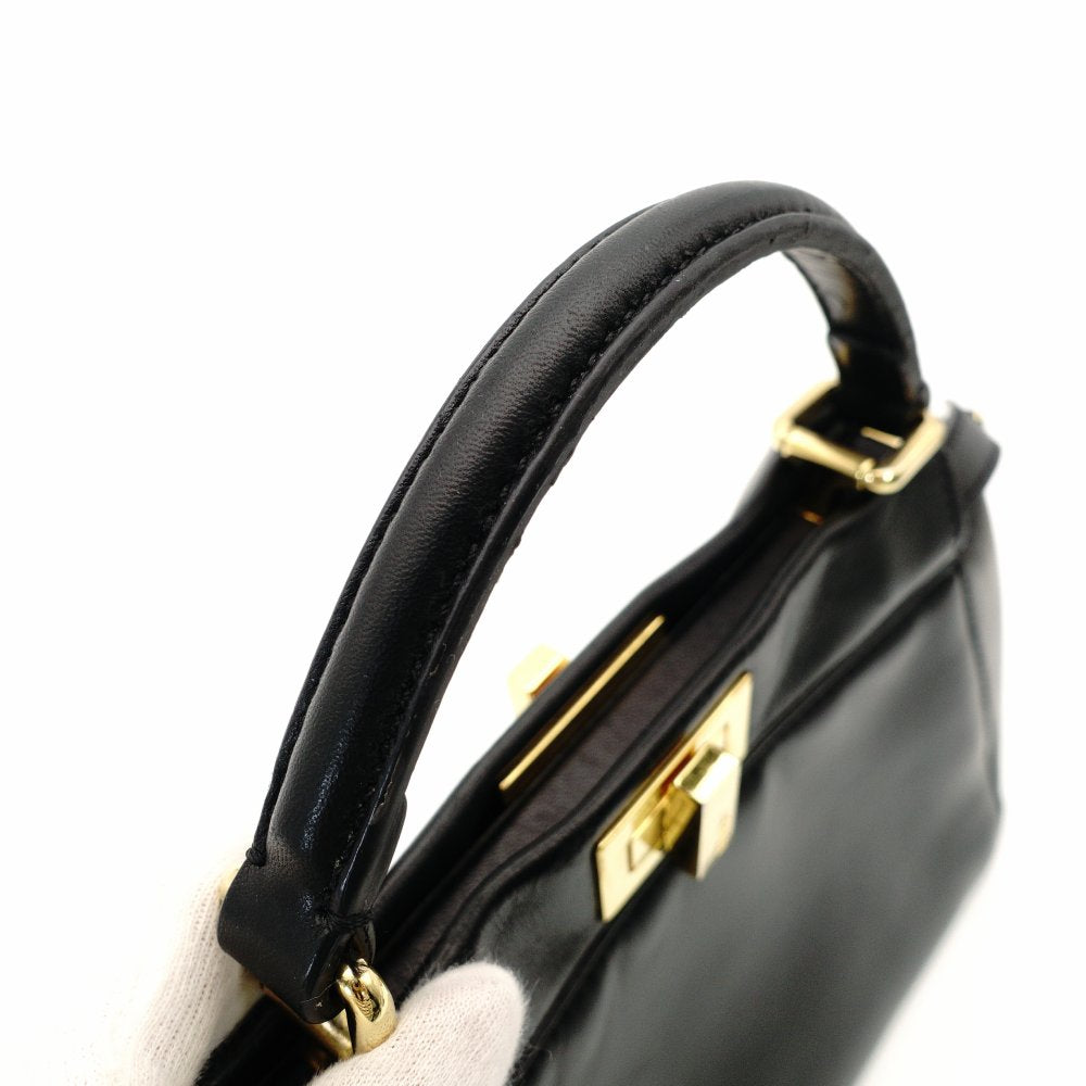 FENDI Mini Peekaboo Handbag Black Leather 2-Way Crossbody Black Gold Hardware 7-10-1013