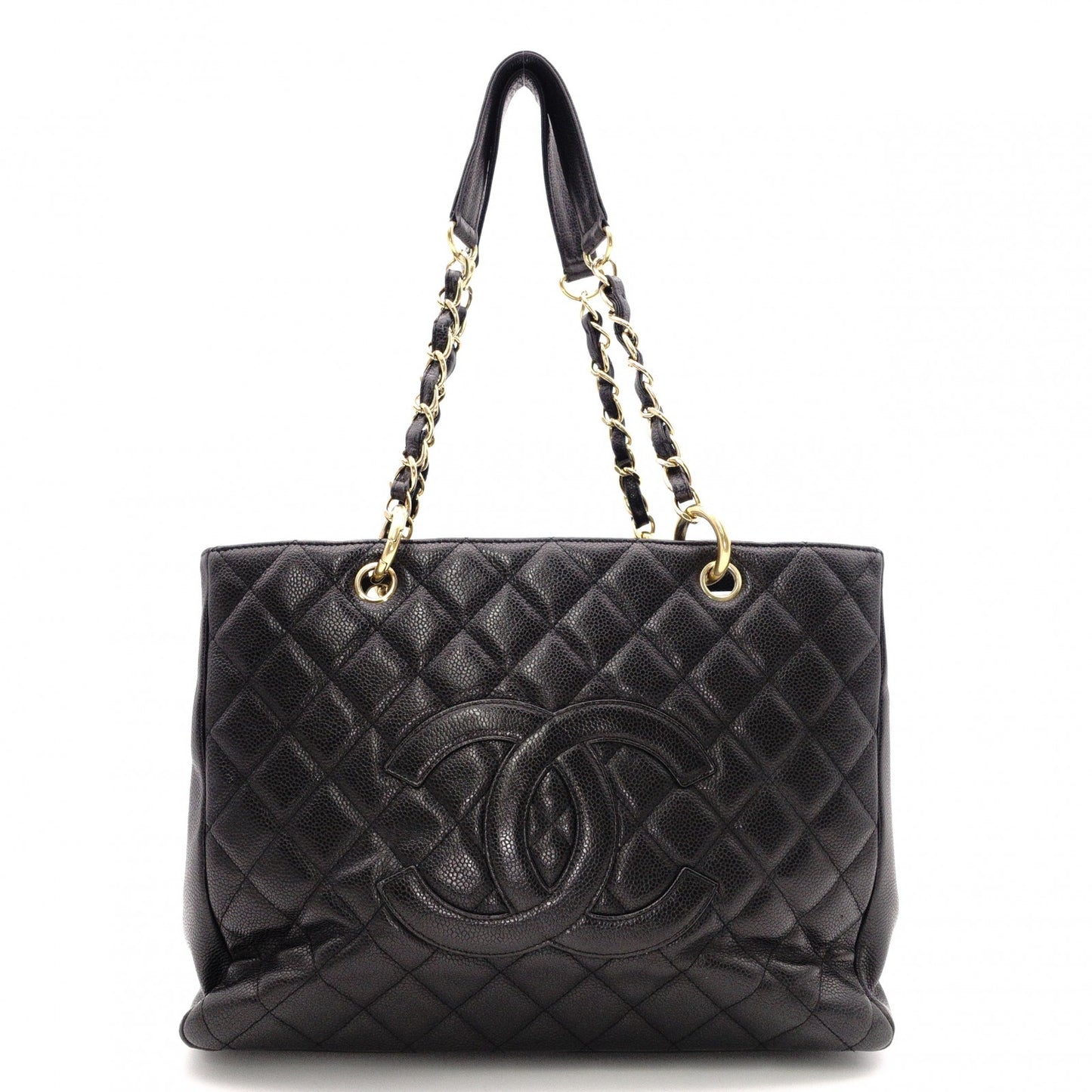 CHANEL GST Matelassé Caviar Skin Shoulder Bag, Tote Bag, Leather, Black, Gold Hardware
